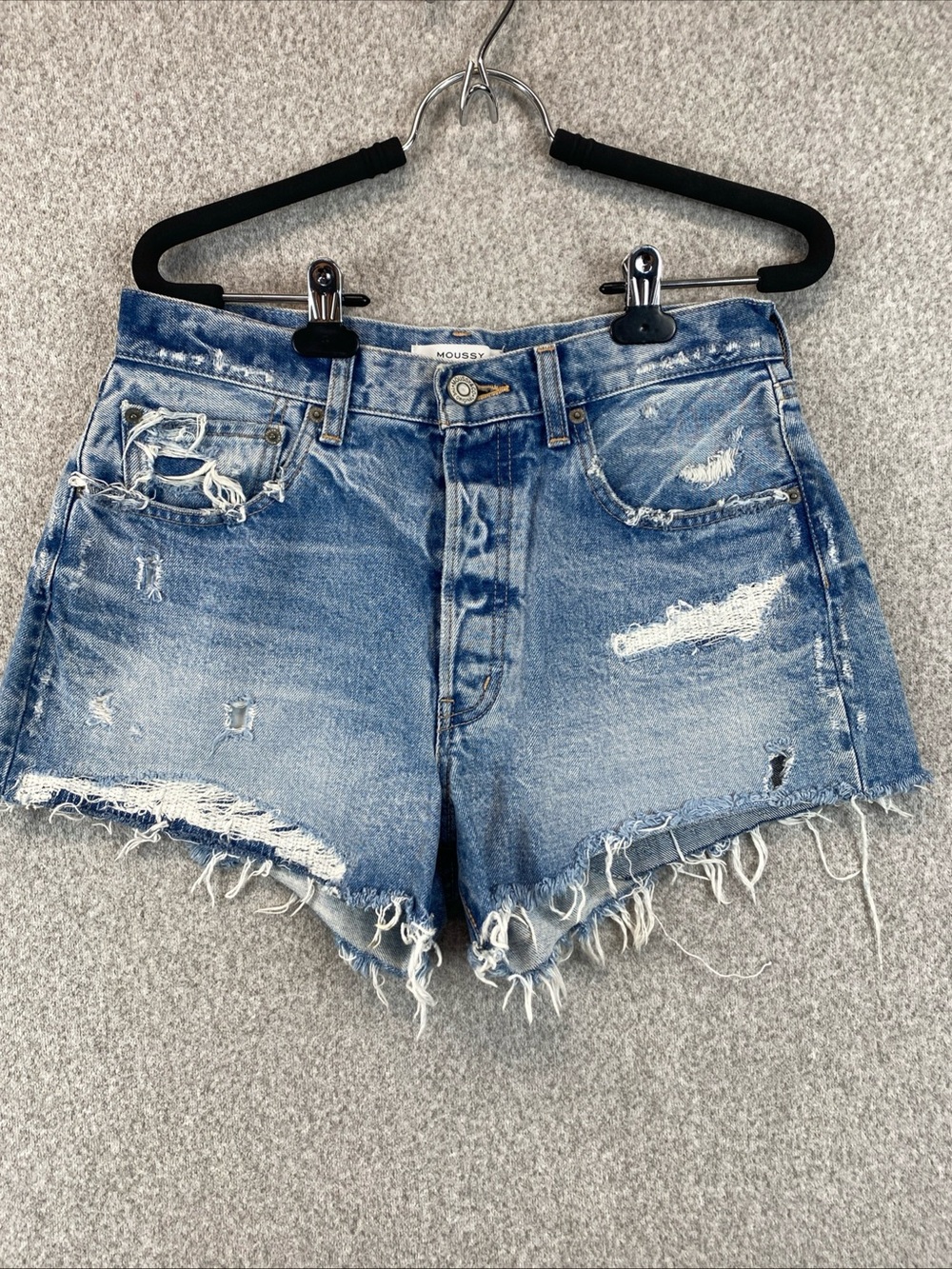 Moussy Vintage Distressed Shorts Womens 27 Button Fly Festival Japan Jorts
